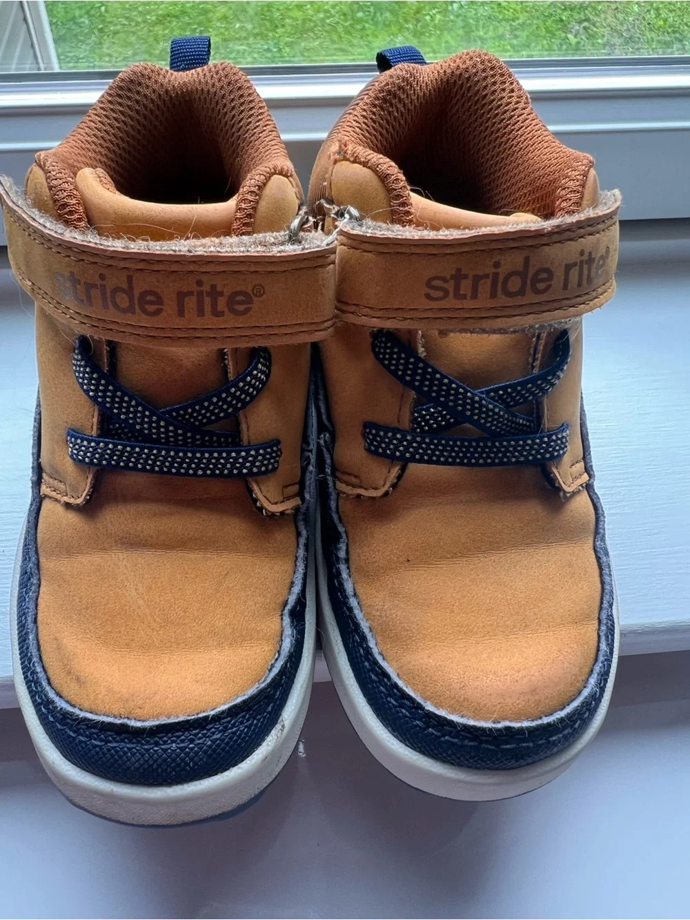 Stride Rite Kids' Tan and Black Velcro High-Top Boots